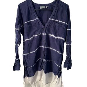 Athleta Blue and White Tie-Dye Striped Lightweight Top